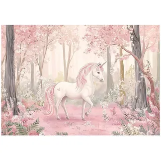 WallArena Fototapete Mädchen Einhorn Wald, 150x105