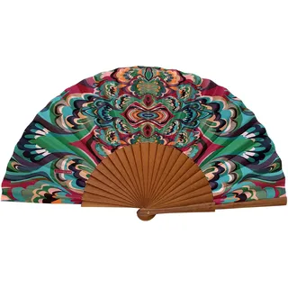 Spanischer Handfächer Arabesco – Holz und Baumwolle – 23 cm – Etui und Hülle aus Jute – Modeaccessoire – Handgefertigt in Spanien – Events und Geschenke – Geometries Collection – Tusitala Barcelona