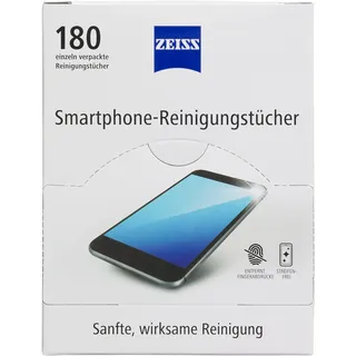 ZEISS Smartphone-Reinigungstücher alkoholfrei 180 Stück zur sicheren & effektiven Reinigung optischer Flächen - jedes Tuch einzeln verpackt - ideal für unterwegs oder auf Reisen