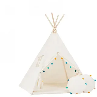 Rainbow Kids Tipi-Zelt Kinderzelt Spielzelt Teepee mit Fenster, Personen: 2 (mit kleinem Zubehör, mit 2 Kissen und Matte), Made in Europe beige