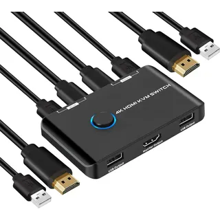 TCNEWCL KVM Switch 4K 60Hz, 2 Port HDMI KVM Switch 2PC 1 Monitor, USB HDMI Umschalter für 2 Computer teilen 1 HD Monitor und Tastatur, Maus, Drucker, U-Disk