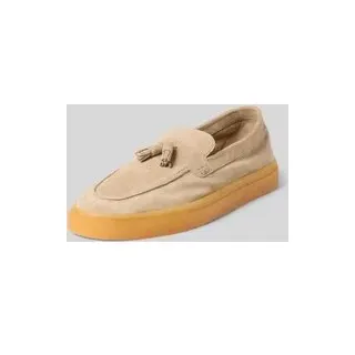 Loafer aus echtem Leder mit glatter Sohle, Sand, 45