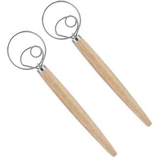 2PCS Dänische Teig Schneebese, Sauerteig Schneebese Brot Schneebese Teig Schneebese Edelstahl Teigmischer Handmischer Schneebese für Home Kitchen Kochen und Backen