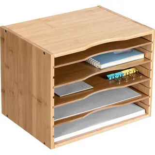 Navaris Dokumentenablage Briefablage Bambus - 33x26x24,5cm Schreibtisch Organizer - Holz Ablage 5 Ablagefächer - Ablagesystem für u.a. Büro