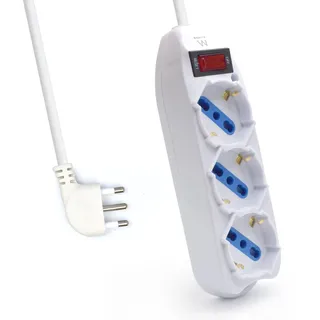 Ewent Steckdosenleiste mit italienischem Stecker, Typ L, 10 A, 3 Steckdosen 10/16 A und Schuko, 2500 W, Überspannungs- und Überlastschutz, Kabel 1,5 m, Weiß