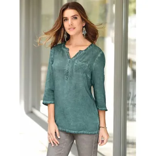 Kurzarmbluse CLASSIC BASICS, Damen, Gr. 50, grün (resedagrün), 100% Viskose, gemustert, unifarben, Rundhals, Blusen