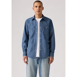 Jeanshemd LEVI'S "LE BARSTOW WESTERN STAND", Herren, Gr. XL, N-Gr, bjorn geo stripe est, Web, Obermaterial: 100% Baumwolle, normal, Hemden Jeanshemd, mit Brusttaschen