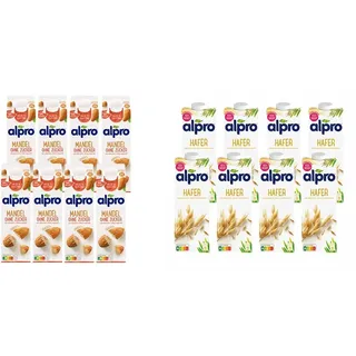 Alpro Mandeldrink Ohne Zucker Natur Pflanzlicher Drink Vegan 8x1L & Haferdrink Original Natur Pflanzlicher Drink Vegan 8x1L