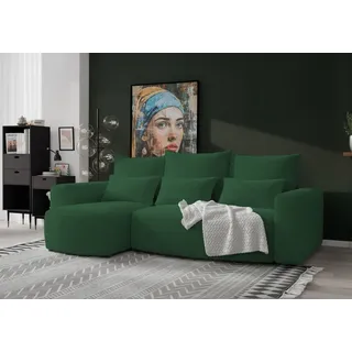 4ALLHOME Ecksofa mit Schlaffunktion Travis, Couch, Sofa mit Bettkasten, Eckcouch, L-Form, Schlaffsofa, Universal, Cord Onega 01 Grün - Grün