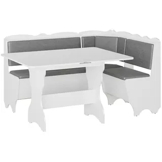 RODNIK Eckbank, Sitzbank, Essecke Eckbankguppe mit Stauraum „Rhodos“ grau-weiß: Truhenbank + Esstisch ausklappbar