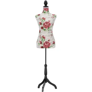 Semplix Schneiderbüste – Schneiderpuppe aus Styropor (EPS) mit Baumwollbezug & Holzstativ, verstellbar, Elegante Schneiderpuppe für Atelier, Boutique & Dekoration (Rosendruck)