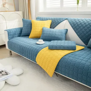 TUCVZVO Sofaschoner rutschfest 1 2 3 4 Sitzer Weicher Couchbezug L Form, Anti-Rutsch Sofaüberwurf, Sofahusse Sofa Überzug Ecksofa, Sofaschoner Für Hunde,Blau,1pc 110x160cm