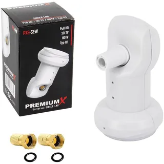 Premium X Single LNB - 1Fach - für 1 Teilnehmer - 4K Full HD - mit Wetterschutz und LTE Filter + 2X F-Stecker für Satellitenschüssel Digital TV Fernseher SAT Receiver - Weiß