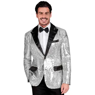 W WIDMANN MILANO Party Fashion - Party Fashion Jackett mit Pailletten für Herren, Satin, Disco Fever, Schlagermove, Silber