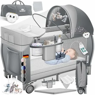 Kidiz KIDIZ® Babybett Reisebett Kinderreisebett Faltbar mit Matratze 120x60, Seiteneingang, Wickelauflage, Mosktionetz, Spielbogen & Tragetasche Baby Beistellbett Kinderbett ab Geburt bis 15 kg