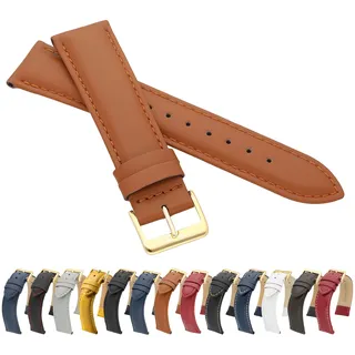 MARCHEL Glattleder LLB Gold Lederarmband Echtleder Uhrenarmband Uhrenband Rindsleder Feines Leder (18 mm, Hellbraun)