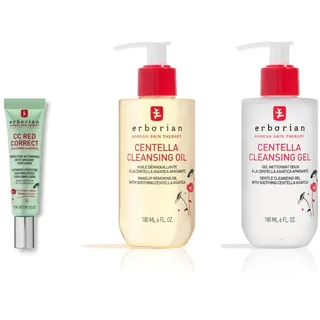 Erborian – Set mit 3 Produkten: 1 getönte CC Red Correct Anti-Rötungscreme – Grün + 2 Centella-Reinigungsöl – Rot – Korean Cosmetics