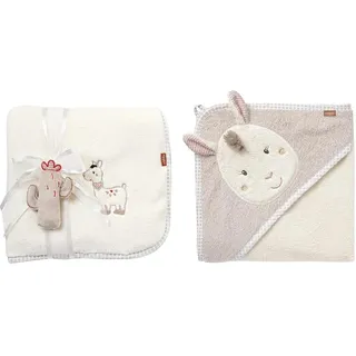 Fehn Kuscheldecke Peru Lama - Kuschelige Schmusedecke als Babydecke & Kapuzenhandtuch Baby Lama - Kuscheliges Babyhandtuch mit Kapuze