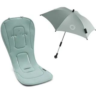 Bugaboo Sommer Accessoire Set: Duo-Komfort Sitzauflage für vier Jahreszeiten und Sonnenschirm+, kompatibel mit allen Bugaboo Modellen, für optimalen Schutz gegen Sonnenstrahlen, Pine Green