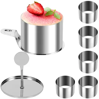 6 Stück Dessertringe und Speiseringe,Edelstahl Tortenring mit Stopfer und Heber,Kuchenring 5,5 cm Hoch,für Mousse,Kuchen,Desserts und Gebäckmodellage(kreisförmig,6pcs)