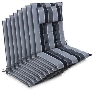 Beautissu Hochlehner Auflage 120 x 50 x 8 cm grau-gestreift 8 St.