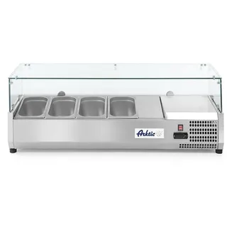 HENDI Aufsatzkühlvitrine, 4 höhenverstellbaren Füßen, Temperatur von -2 bis 8°C, Digitales Bedienfeld, elektronisches Thermostat, 4x GN 1/3, 230V, 180W, 1205x395x(H)430mm, Edelstahl