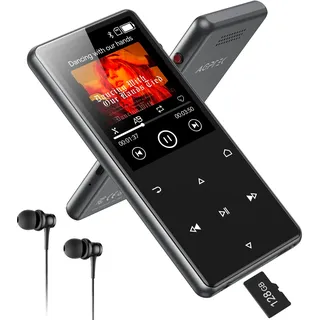 AGPTEK 128 GB MP3 Player mit Bluetooth 5.4, 2,4 Zoll Musik-Player mit One-Click-Aufnahme, eingebautem Lautsprecher und FM-Radio, Tragbarer Metall-Player mit Touch-Tasten, Schwarz