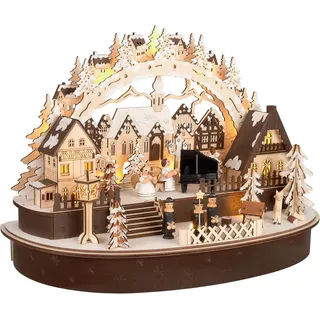 Brubaker 3D Lichterbogen - LED Schwibbogen - große Konzert im Weihnachtsdorf Weihnachtsbeleuchtung Holz 31 x 45 x 22 cm - Handbemalte Weihnachtsdeko