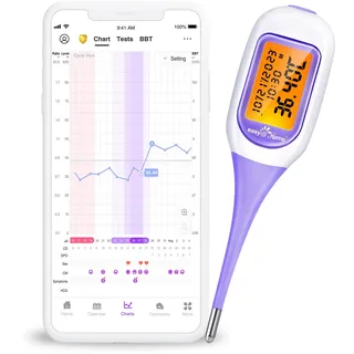 Easy@Home Basalthermometer Fruchtbarkeitsthermometer Bluetooth zur Zykluskontrolle/Kinderwunsch mit Premom APP, Thermometer mit Auto BBT Sync, Oranger Hintergrundbeleuchtung LCD-Anzeige, lila