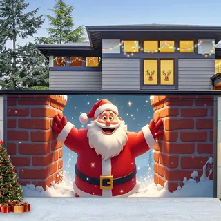 ZFFLYH Weihnachts Garagentor Bannerabdeckung Weihnachtsdekorationen Weihnachtsmannabdeckung Garagentor-Malereien Große Weihnachts-Hintergrunddekoration Für Drinnen,Wall Santa Claus c,8 * 7FT