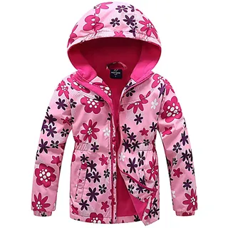 SXSHUN Kinder Mädchen Softshell Jacke mit Fleecefütterung Übergangsjacke Druck Wanderjacke Outdoorjacke Warm Winddicht Atmungsaktiv Frühling Herbst, Blumen, 104-110(Etikettengröße:110) - 104-110