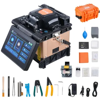 Vevor Glasfaser-Spleißgerät, 4 Motoren, Ausrichtungs-Spleißgerät, 6 s Spleißen & 13 s Aufheizen, Fiber Fusion Splicer mit 5-Zoll-Touchscreen, 3-in-1-Faserhalter, 7800 mAh Akku für SM MM DS NZDS