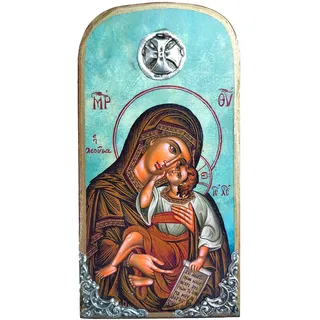 Op10 Griechisch-christlich-orthodoxe Holz-Ikone der Jungfrau Maria Mutter Jesu