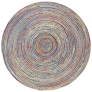 Wohnando Teppich MY-RUG Teppich Boho Circles, aus Jute & Baumwolle 100x100 cm,bunt, rund, Höhe: 10 mm, handgewebt, Natürliches Material, Boho-Stil, wendbar 100 cm x 100 cm x 10 mm