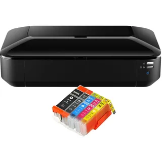 IC-Office iX6850 Farbtintenstrahl Drucker DIN A3+ (Bürodrucker, Fotodruck, Textdruck, 9.600 x 2.400 DPI, WiFi, WLAN, USB, Direktdruck, Print App) schwarz + 5 XL Tintenpatronen
