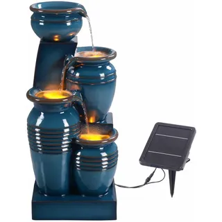 Teamson Home Solar-Gartenbrunnen, Blau, Kunststoff, Stein Optik, 28.5x73x31.5 cm, Gartenzubehör, Gartendeko