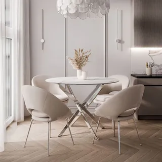 lookway Runder Tisch BEIRA II 90 cm mit Keramikplatte - Silber