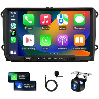 Autoradio für Volkswagen VW Jetta Tiguan Beetle Passat Golf Polo Touran mit Drahtlose Carplay Android Auto 9 Zoll Touchscreen VW Autoradio mit GPS SWC WiFi Bluetooth FM
