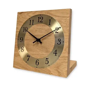 Natuhr Tischuhr Eiche Buche Holz - Knick - Massivholz Design 17,5 x 17,5 cm (Funk-Uhrwerk, Eiche geölt)