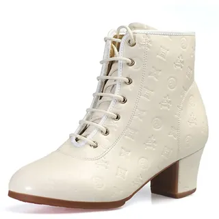 omcam Damen Leder Jazz Stiefel, Lace-Up Tanzen Turnschuhe Breathable Split Sole High Top Praxis Tanzschuhe Für Frauen,3.5cm Heel White,40 EU - 40 EU