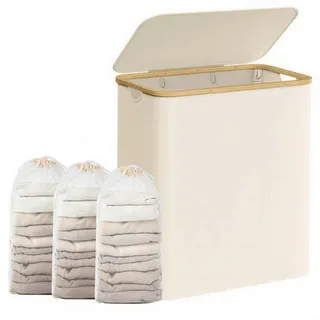 Songmics Wäschekorb 150 l Beige/Weiß
