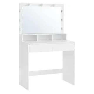 VASAGLE Schminktisch RDT120T10, mit Beleuchtung, Spiegel und 2 Schubladen, 80x140cm