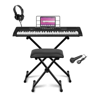 MAX Rhapsody61L - Keyboard mit Ständer, Hocker und Kopfhörer, 61 Leuchttasten, Keyboard Piano, E Klavier mit 300 Sounds & Rhythmen, Begleitautomatik, Lern-Funtkion