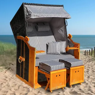 Strandkorb RÜGEN DELUXE anthrazit/grau gestreift