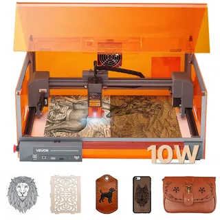 VEVOR Lasergravierer, 10 W, Lasergravur- & Schneidemaschine mit Gehäuse, Laserschneider, Graviermaschine, 300x300 mm Arbeitsbereich, 7000 mm/min, für Holz, Leder, Glas, bestimmte Metalle, Klasse 1