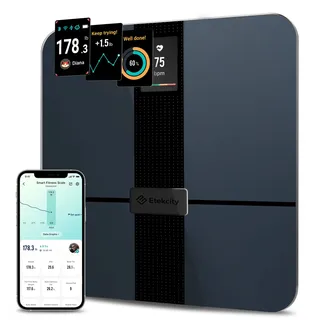 Etekcity XL Körperfettwaage,14 Werte, App&Wifi&USB-Aufladung&Großem Display | 30x30 cm Display, Ernährungs- und Trainingsplänen Personenwaage, Waage mit Körperfett und Muskelmasse, 14-fache Körperanalyse