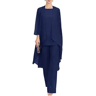 Godoboo Damen Hosenanzug Spitze Ärmellos Chiffon Set 3 Teiliges Set Spitze Chiffon Shirt Und Hohe Hosenanzug Dreiteilig Hosenanzug Cocktail Party Spitzen Vintage Lange Hose Abendanzug Outfit - XL