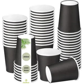DeinPack 1000 x Pappbecher 200 ml / 8 oz, Ø 80 mm schwarz - Einwegbecher schwarz | Probierbecher | Snackbecher | Kaffeebecher Einweg aus Kraft-Karton