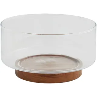 Pasdrucn Salatschüssel Glas Set Mit Basis Aus Akazienholz, Klare Obstschale, Multifunktionale Übergroße Glasschalen, Dessertschalen Glas, Salatschüssel Groß Rund Glasschüsseln Für Die Küche (3700ml)