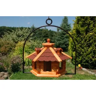 Vogelhaus mit Gauben Nr16 Dach rot und Bügel zum aufhängen von Vogelhaus, Nistkasten, Vogelhäuschen, Futterhaus, Vogelvilla und Vogelhäusern, feuerverzinkt und pulverbeschichtet, rostfrei, hängend, Vogelfutterhaus mit Futtersilo, Silo